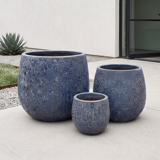 Volos Blue Angkor Glazed Ceramic Pots