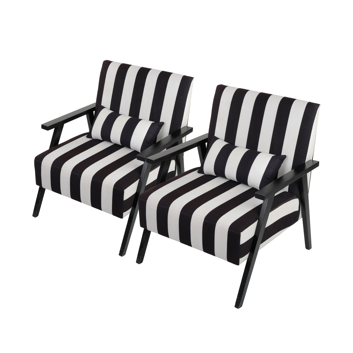 Black & White Stripe Wooden Armchair Set