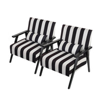 Black & White Stripe Wooden Armchair Set