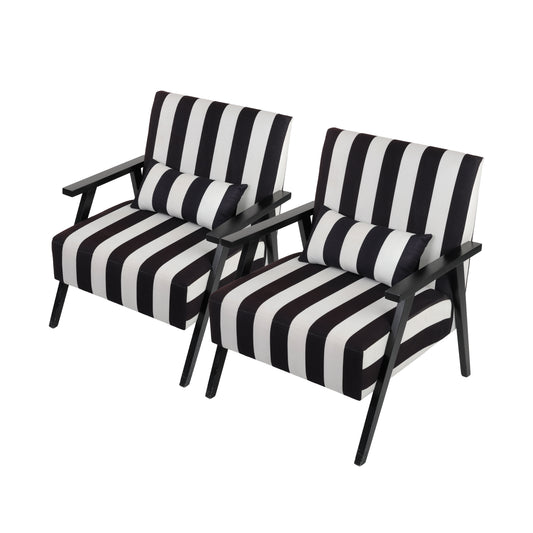 Black & White Stripe Wooden Armchair Set