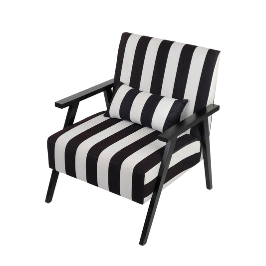 Black & White Stripe Wooden Armchair Set