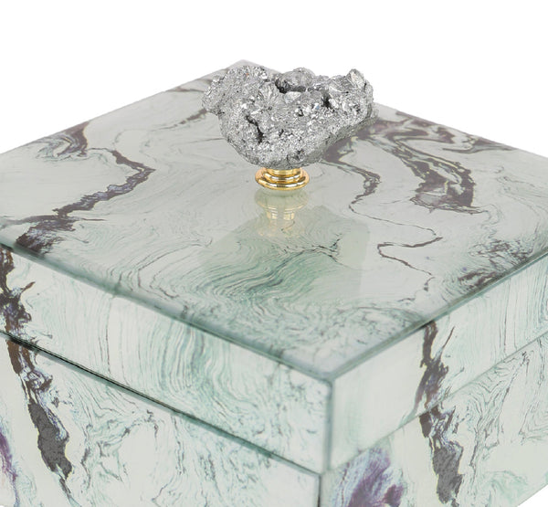 15.24 X 15.24 X 12.7cm  WHITE MARBLED JEWELRY CASE, SMALL