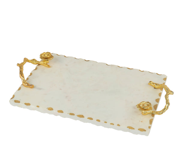 MARBLE TRAY W/FLOWER HANDLES