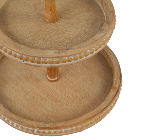 Beige wooden serving tray with tow layers