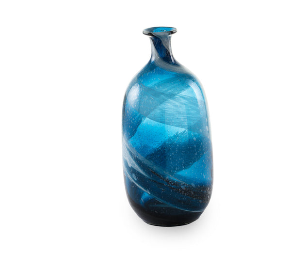 19 X 19 X 40cm   blue and silver Glass Vase