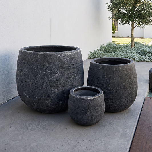 Volos Charcoal Angkor Glazed Ceramic Pots