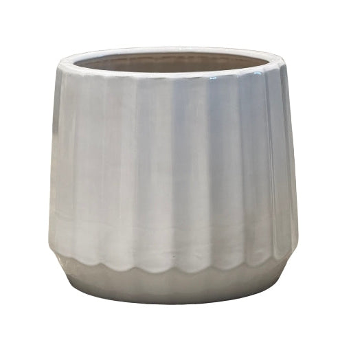 Ribbed Pattern White Ceramic Planters