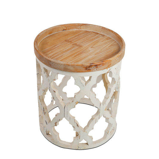 Hand-Carved Wooden Side Table