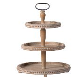 Beige wooden serving tray with three layers