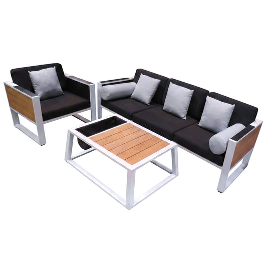 Modern Aluminum Teak Wood Finish Sofa Set