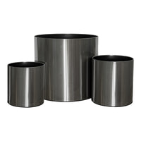 Classic Cylindrical Satin Silver Planter With Wheel