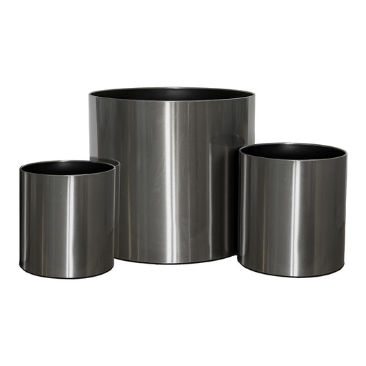 Classic Cylindrical Satin Silver Planter With Wheel